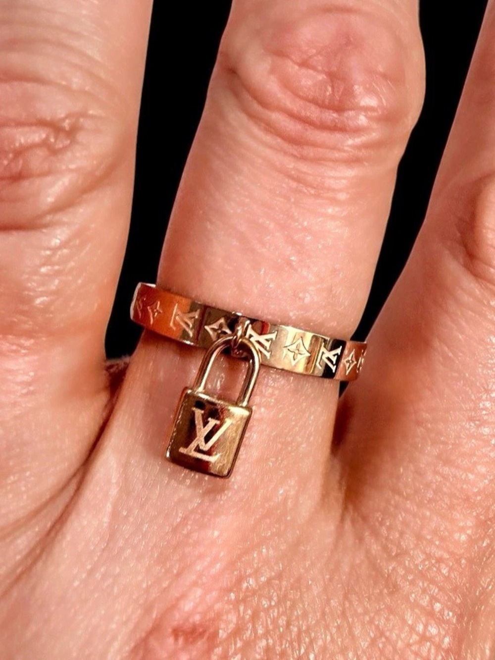Monogram Padlock Ring Stainless Steel Gold Size 9